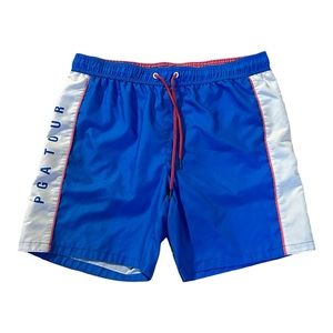 PGA TOUR Swim Trunks Adult  Large Blue Mesh‎ Lined Drawstring Mens